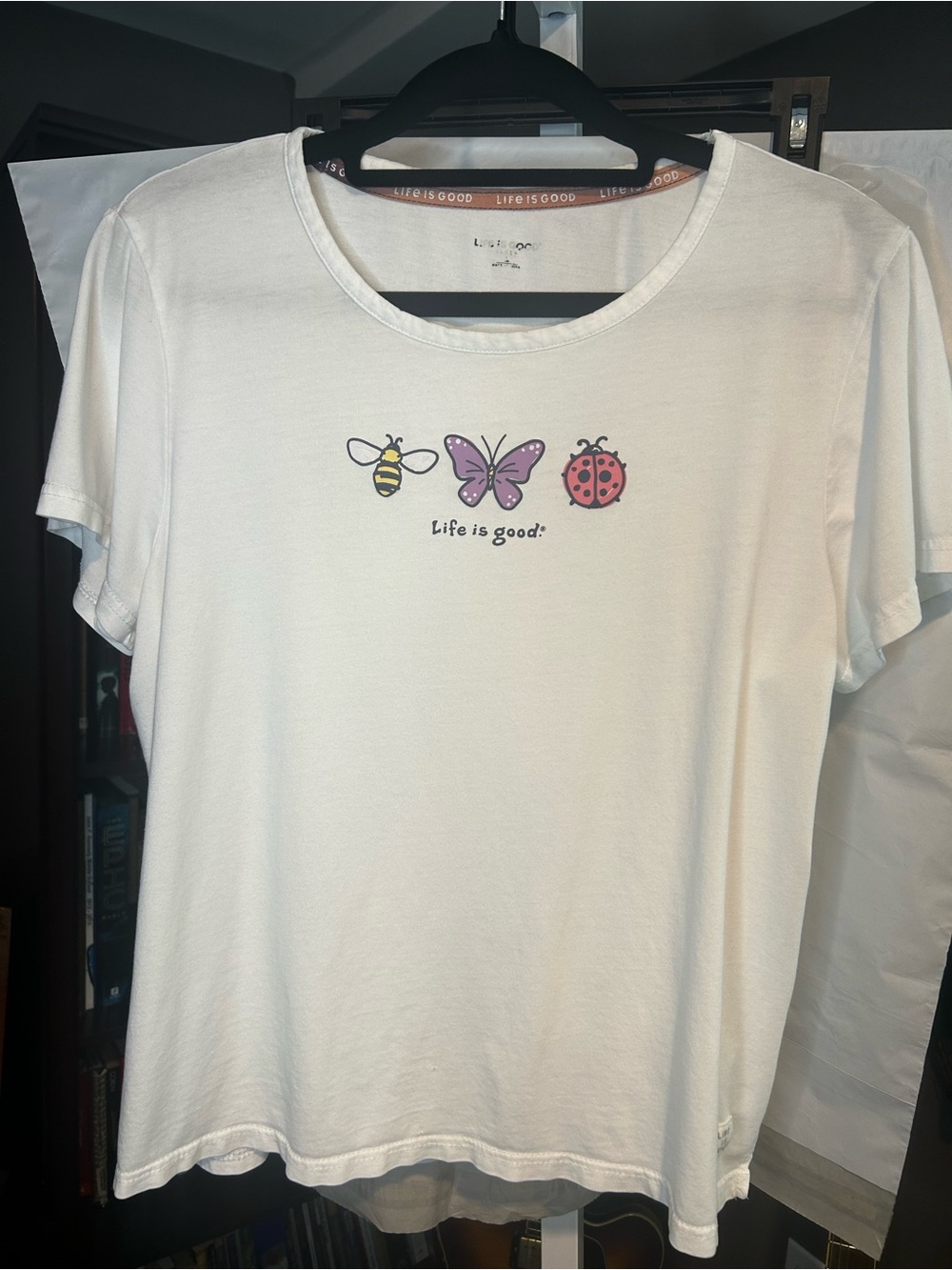 Life Is Good White Short Sleeve Tee with Small Patch Logo